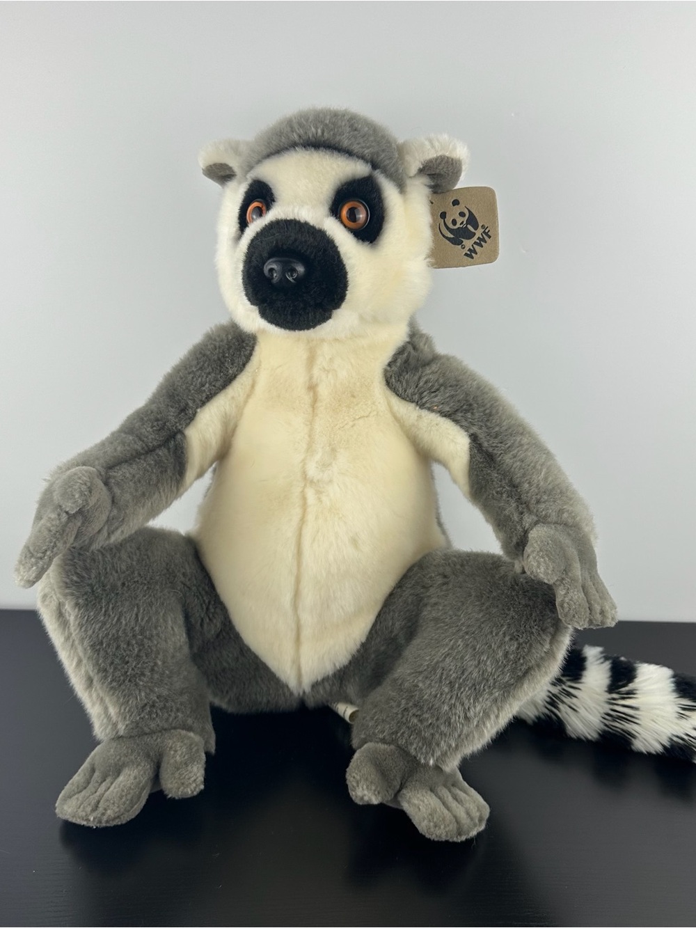 WWF World Wildlife RARE Ring-Tailed Lemur 13” Large Gray White Black Plush 1986